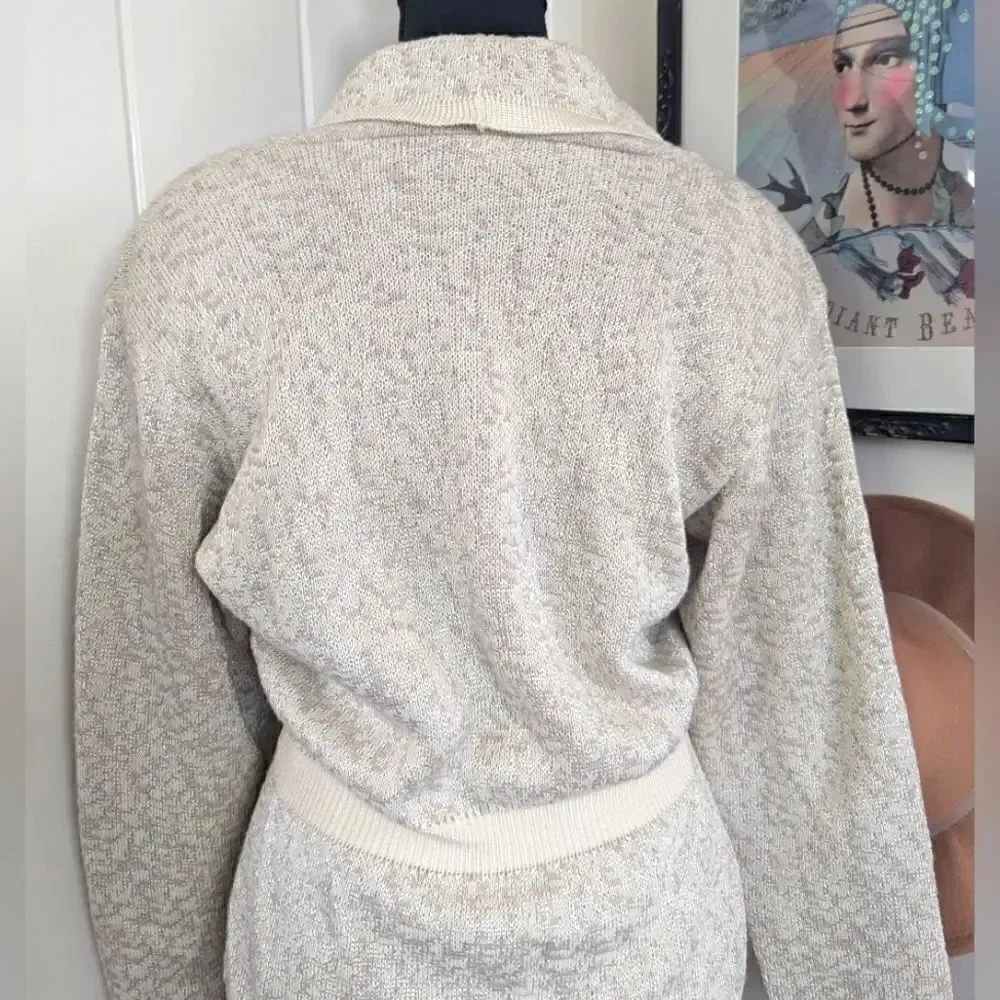 VTG Vivanti Neiman Marcus Cream White Sweater Skirt Set sz 14